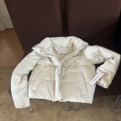 Calvin Klein Women's Short Faux-Leather Puffer Jacket Size XS