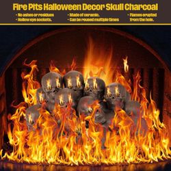 Wettarn 3.11 Inch Halloween Imitated Human Skull Gas Log for Indoor or Outdoor Fireplaces Ceramic Fireproof Skull Shaped Charcoal for Fire Pit 