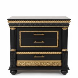  Custom Pulaski Bellissimo Nightstand - Onyx & Hand-Rubbed Gold Wax