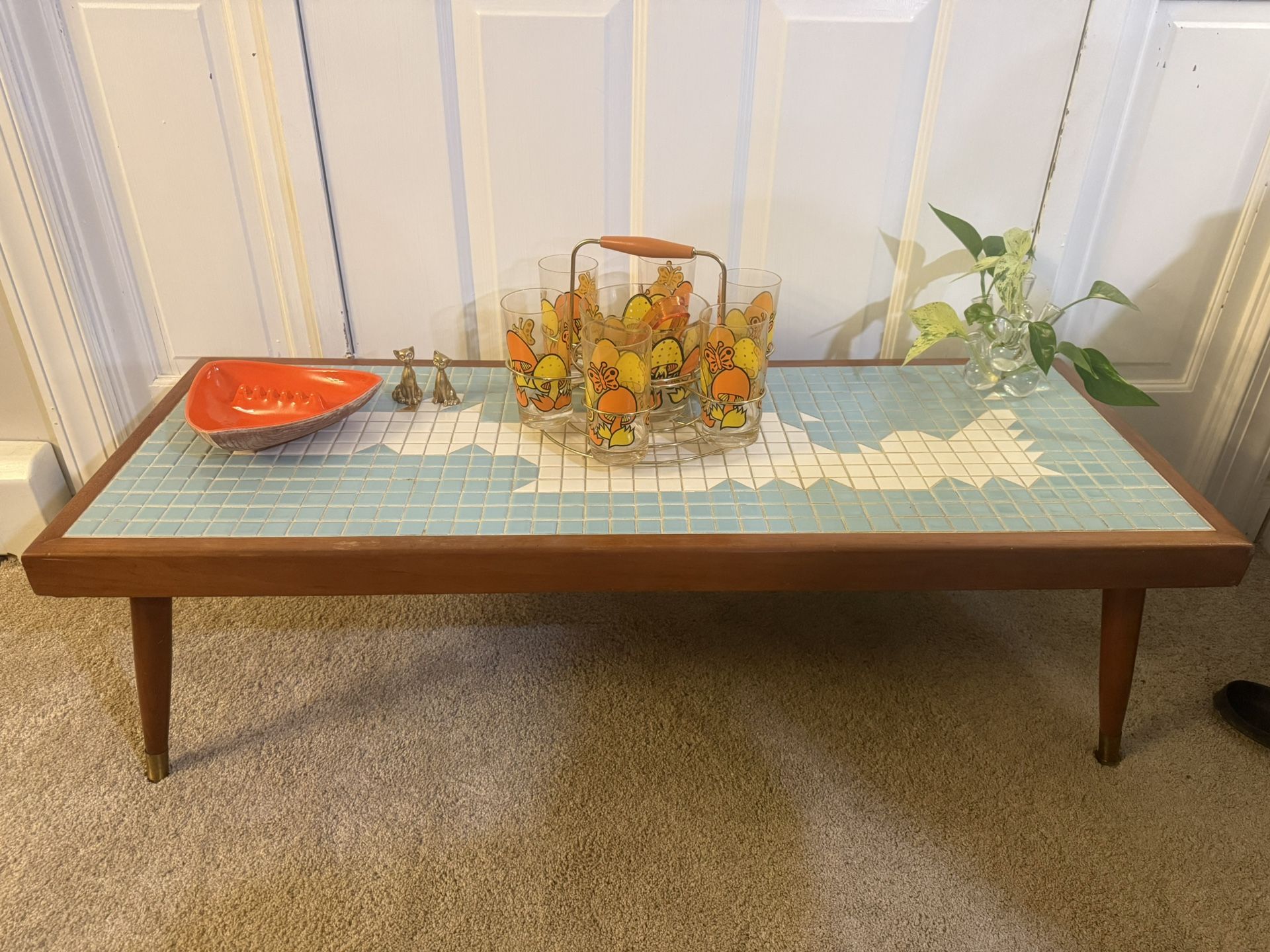 Vintage Mid Century Modern Geometric Tile Top MCM Coffee Accent Table