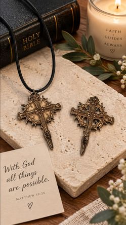 Handcrafted Wooden Crown of Thorns Cross Necklace ✝️ Christian Faith Pendant