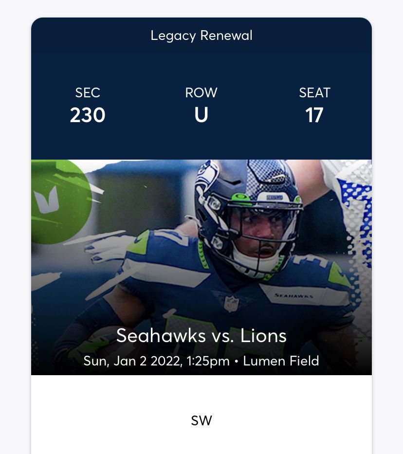 2 Tickets Seahawks  vs Lions 1/2/22 1:25p 