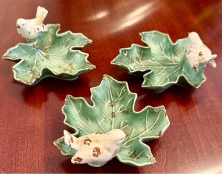 3 bird-on-maple-leaf TRINKET DISHES - All for $12
