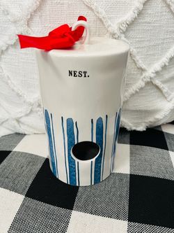 Rae Dunn blue stripe cylinder birdhouse