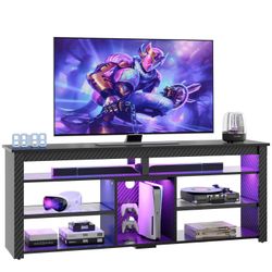 Bestier TV Stand for 70 inch TV, Tall Entertainment Center with 2 Led Lights, Gaming TV Console with Storage for PS5, Modern TV Cabinet for Bedroom, L