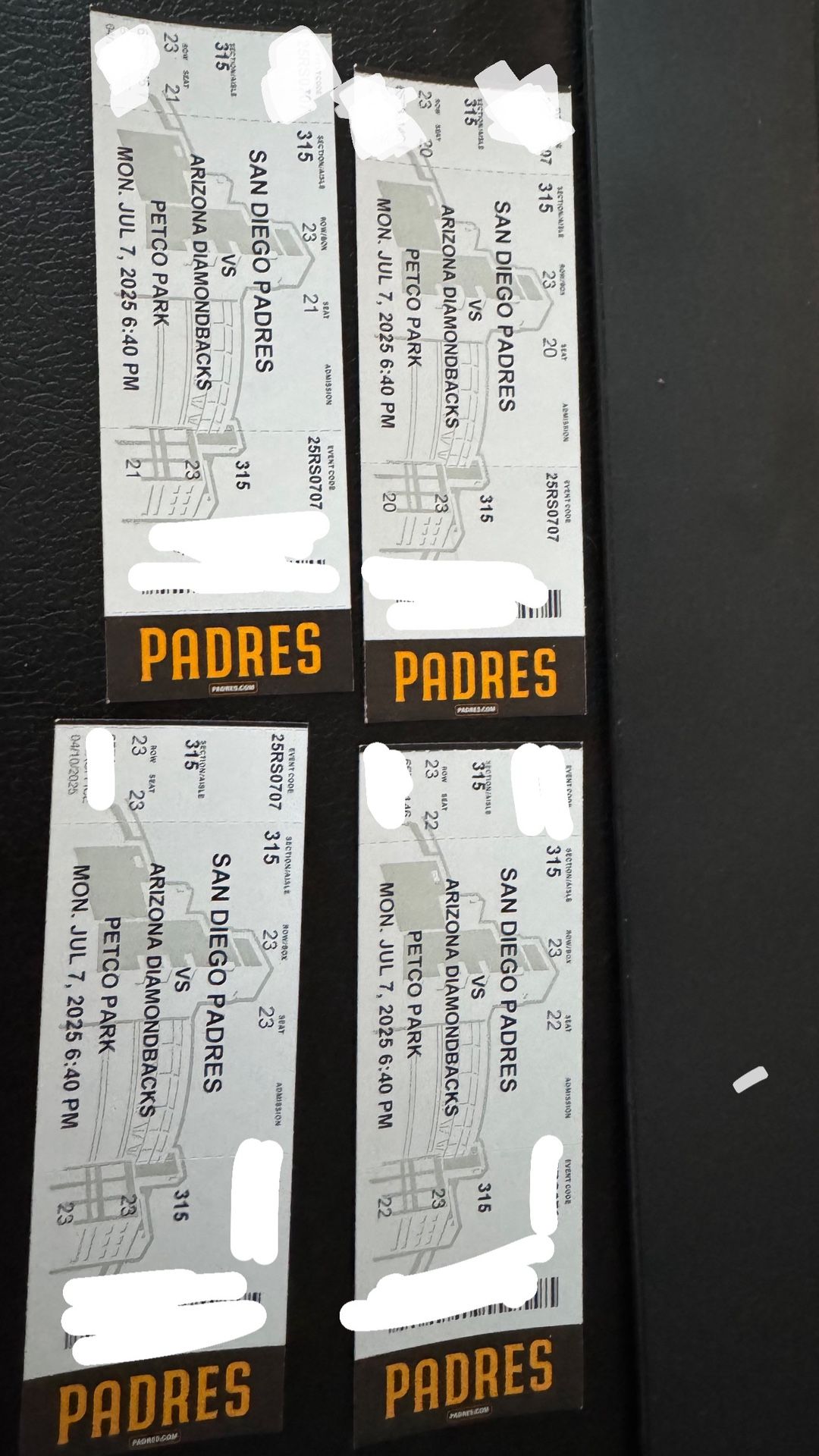 4 Padres Tickets July 7