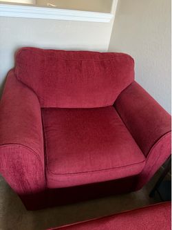 Red arm chair with ottoman