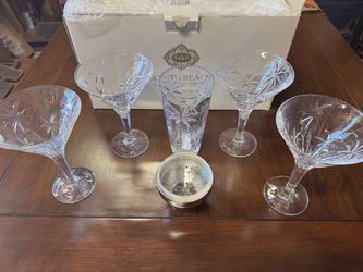 Shannon South Beach Genuine Crystal Martini Set Palm Design