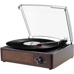 Vinyl Record Player Turntable with Built-in Bluetooth Receiver & 2 Stereo Speakers, 3 Speed 3 Size Portable Retro Record Player for Entertainment and 