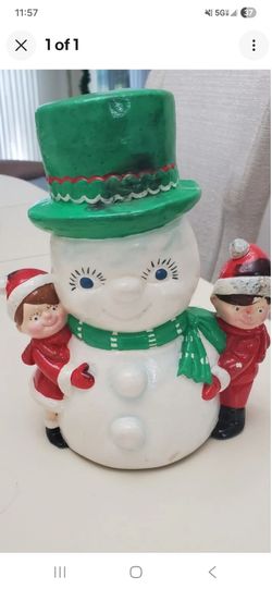 Ceramic Snowman Christmas Figurine with Elves