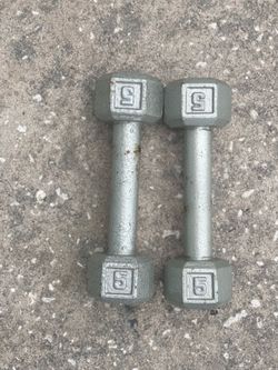 Pair of 5lb Cast Iron Hex Dumbbells