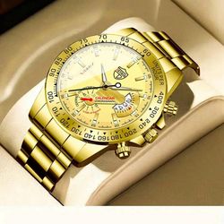 Deyros Fashion Men Watch Golden Dial Date Watch for Men Business Casual Watch