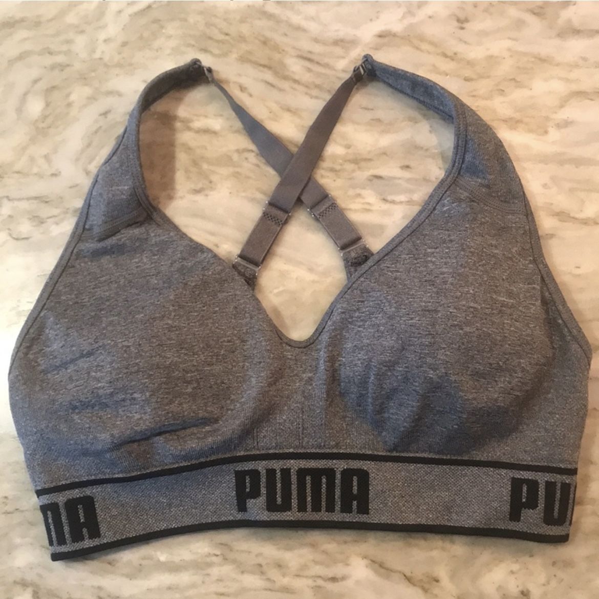 Grey Puma Racerback Sports Bra, Women's Activewear
