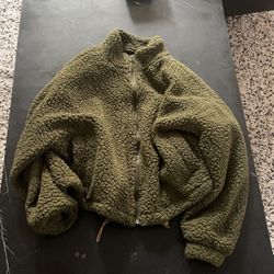 Army Green Sherpa Style Womens Jacket Zipup M