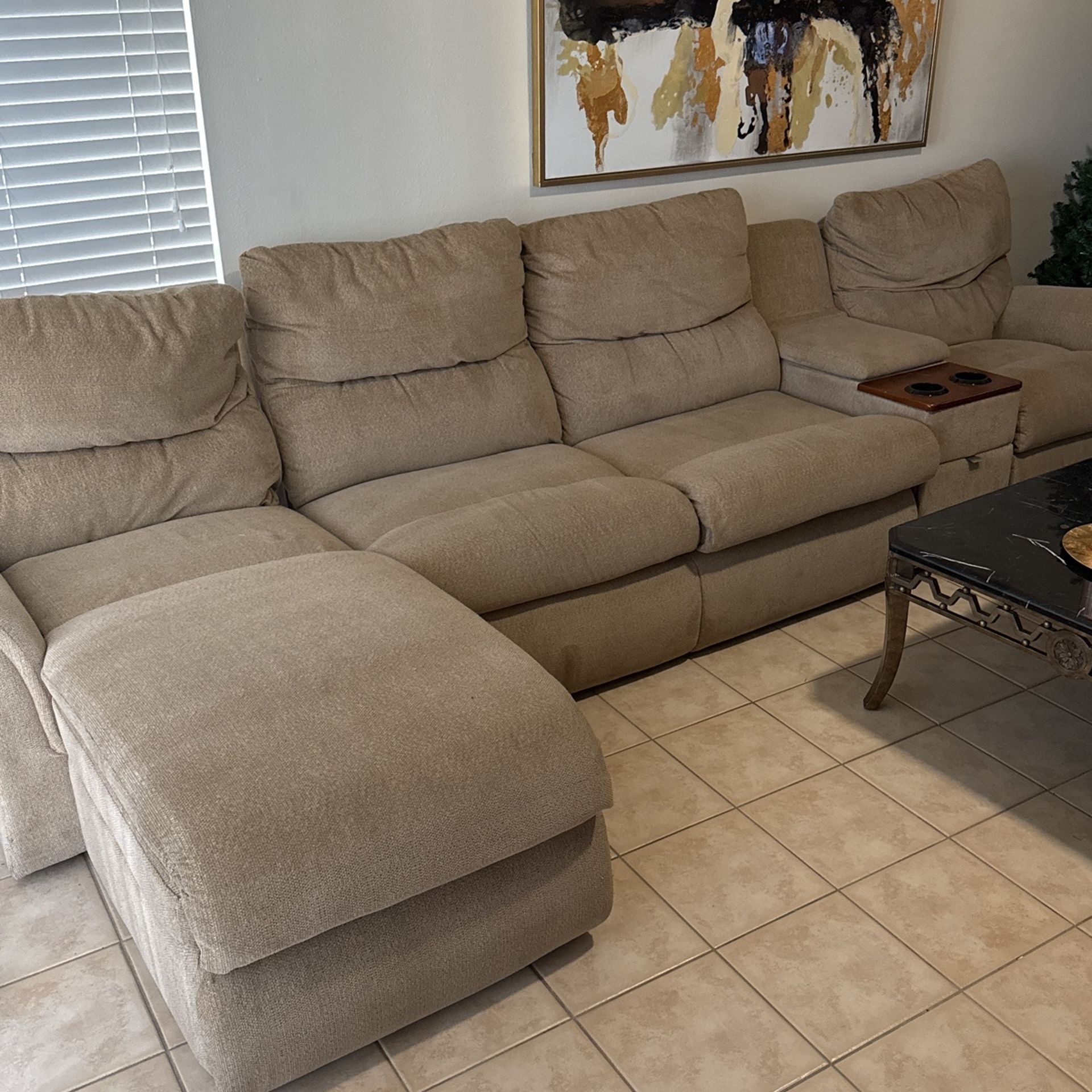 Tan Lazy Boy Couch With Recliners And Pull Out Bed