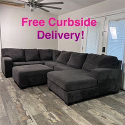 Free Curbside Delivery! Large Grey Sectional Couch With Ottoman