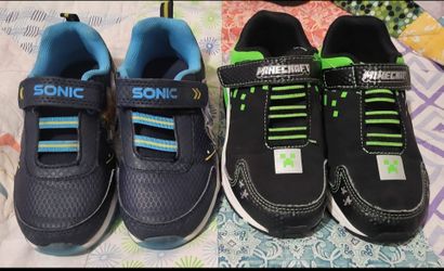 Boys size 11 sonic and Minecraft shoes