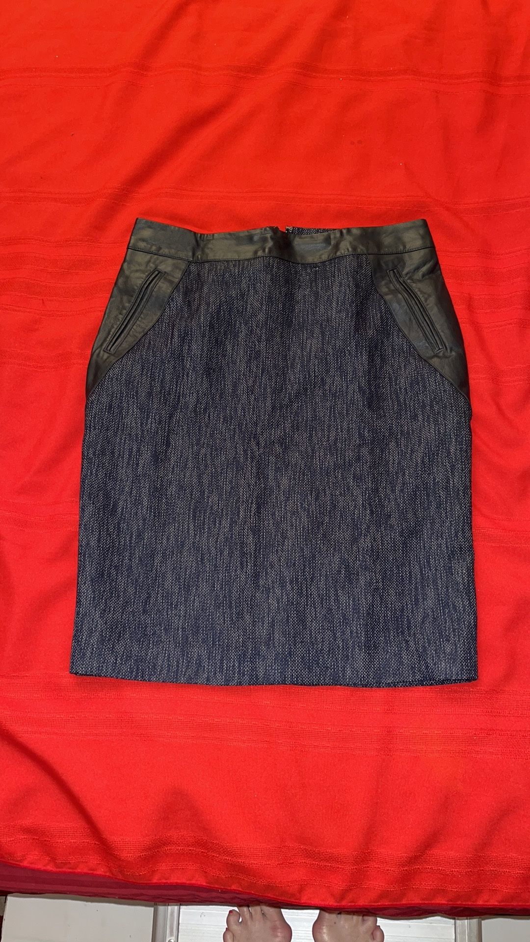 $10 Navy Faux Leather Accent Pencil Skirt