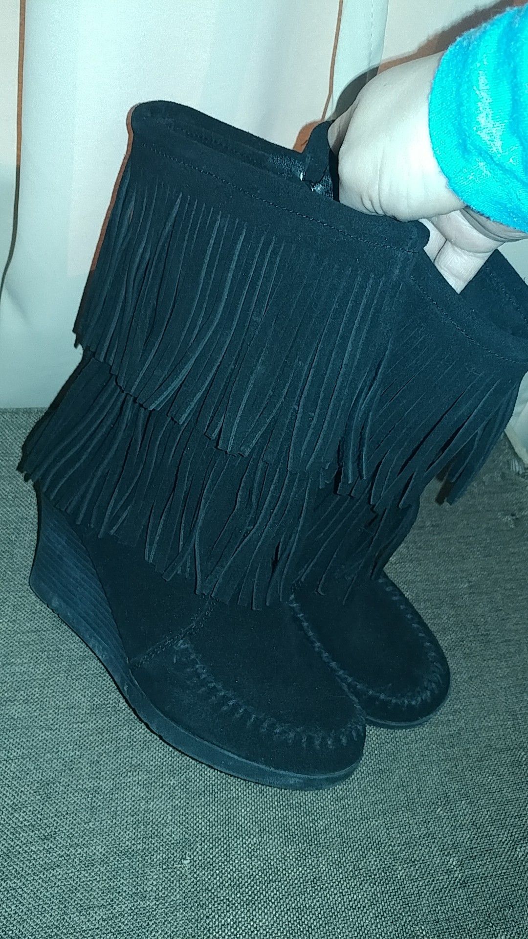 Leather fringe boots