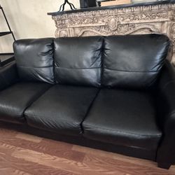 BLACK FAUX LEATHER COUCH SET OF 3