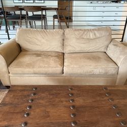 Pottery Barn Pearce Roll Arm Sleeper Sofa (89”) In Performance Suede “Stone”