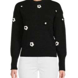 Nanette Lepore Floral Appliqué Sweater (Black), Large