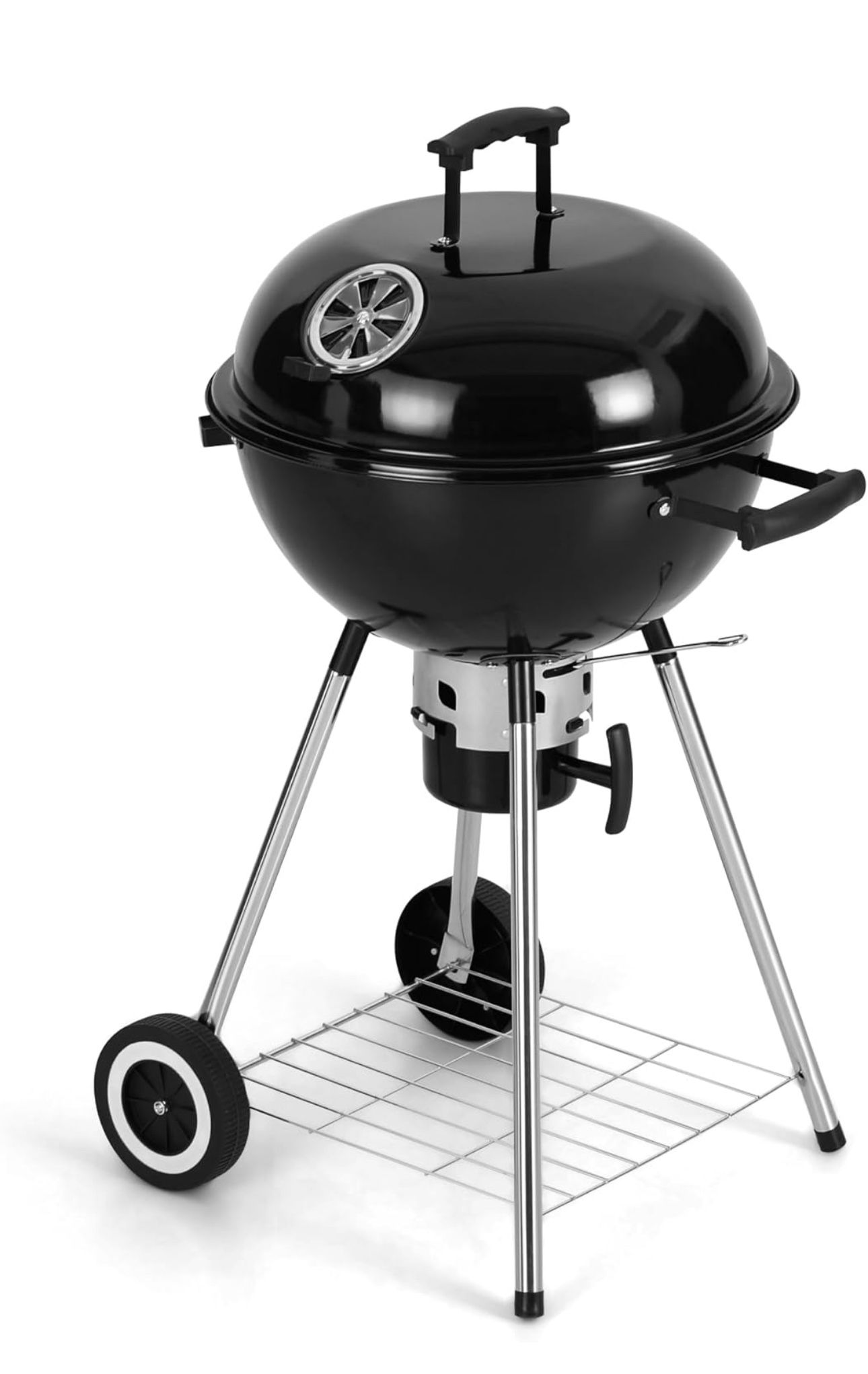 Brand New 18 inch Kettle Charcoal BBQ Grill with Wheels, Portable Charcoal Grill with Porcelain-Enameled Lid & Ash Catcher for Outdoor Cooking Barbecu