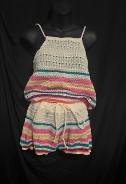 Knit Striped Two Piece Short Set