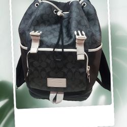 Coach Charcoal Black White Track Signature Canvas Women's Backpack LNWOT