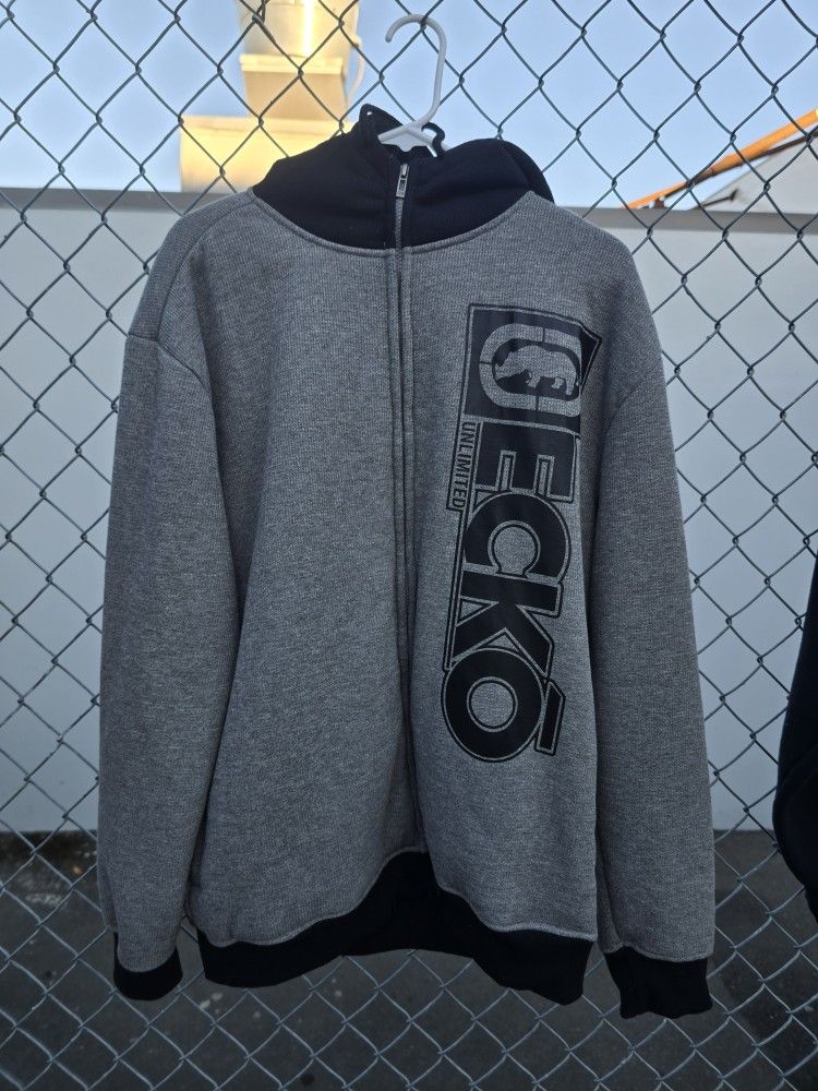 Y2k Ecko Unltd Hooded Jacket Mens Size Large Gray Black Logo