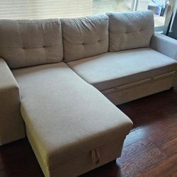 Couch With Storage, Phone Charger, And Pullout Bed