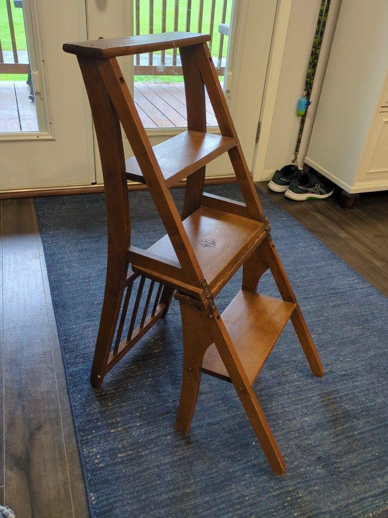 Vintage Convertible Step Stool/Plant Shelves-Chair
