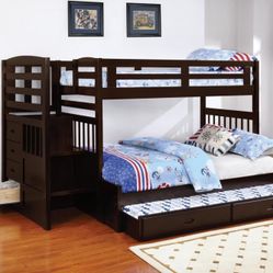 Heavy Duty Bunk Bed With Trundle And Stairs
