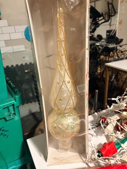 Vintage Linens ’n Things Hand-Blown Glass Christmas Tree Topper – Original Box