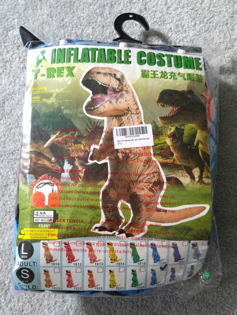 Inflatable BLUE T-Rex Costume for Kids