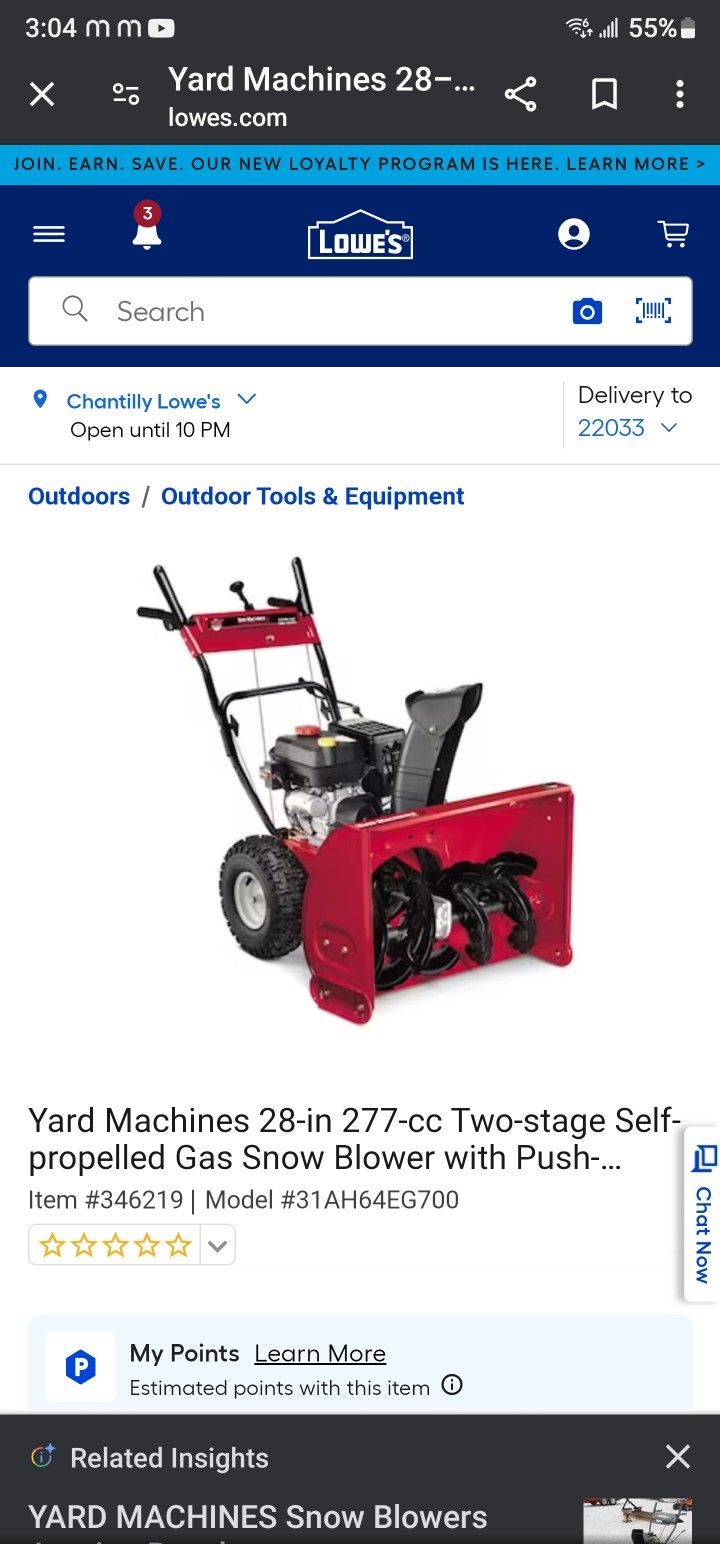 Yard Machines Snow Blower
