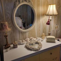 Beautiful Shabby Chic Mirror & Rose Swag