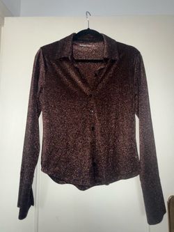 Abercrombie & Fitch Sparkly Disco Button Up Shirt Women’s Size S Copper Shimmer