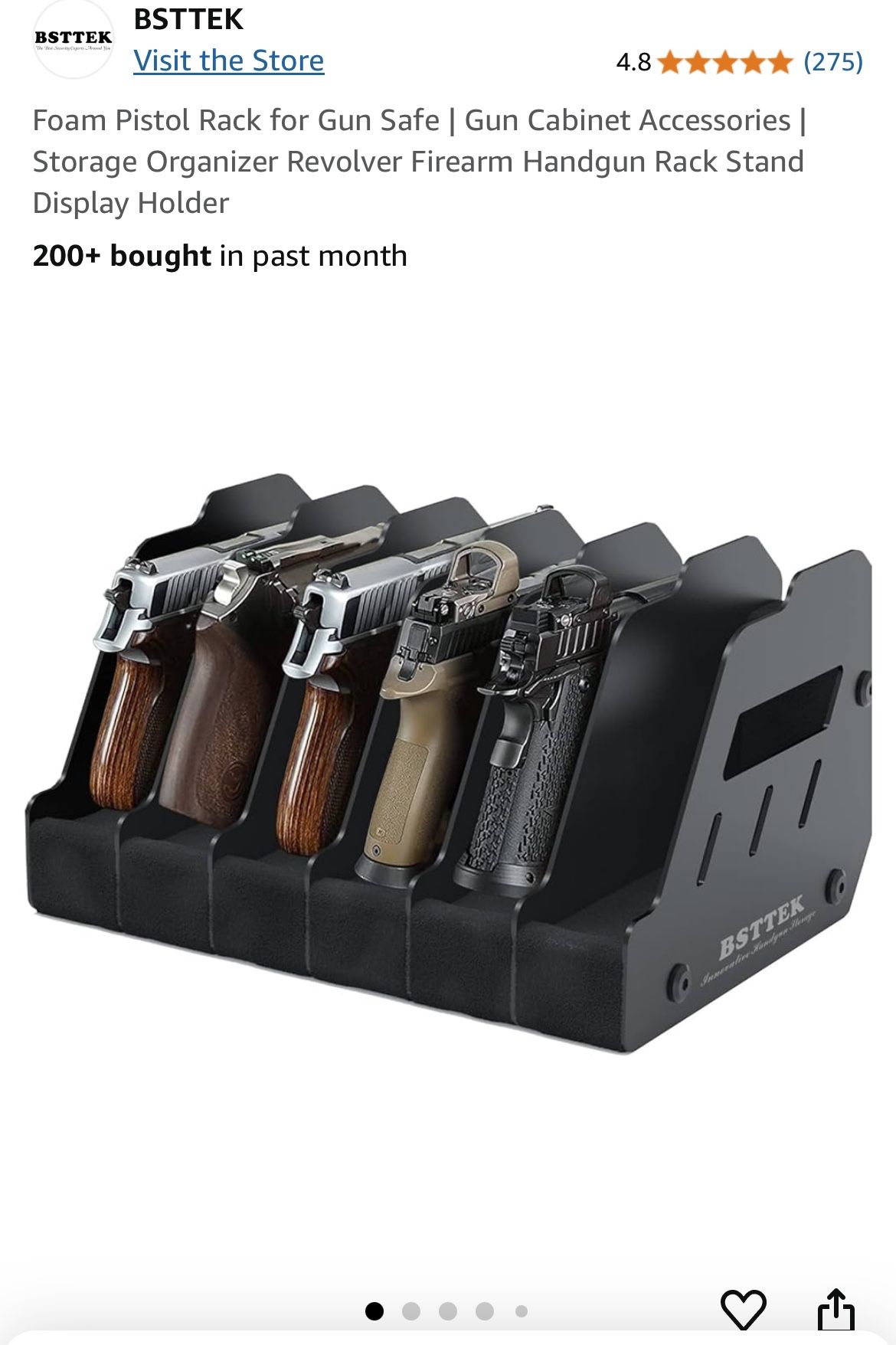 BSTTEK Foam Pistol Rack For Gun Safe | Gun Cabinet Accessories | Storage Organizer Revolver Firearm Handgun Rack Stand Display Holder Fits 6 Of Pistol