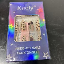 Kaely, press-on nails, animal print with cherries