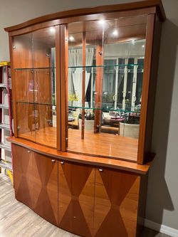 Cherry Wood China Cabinet with Glass Doors