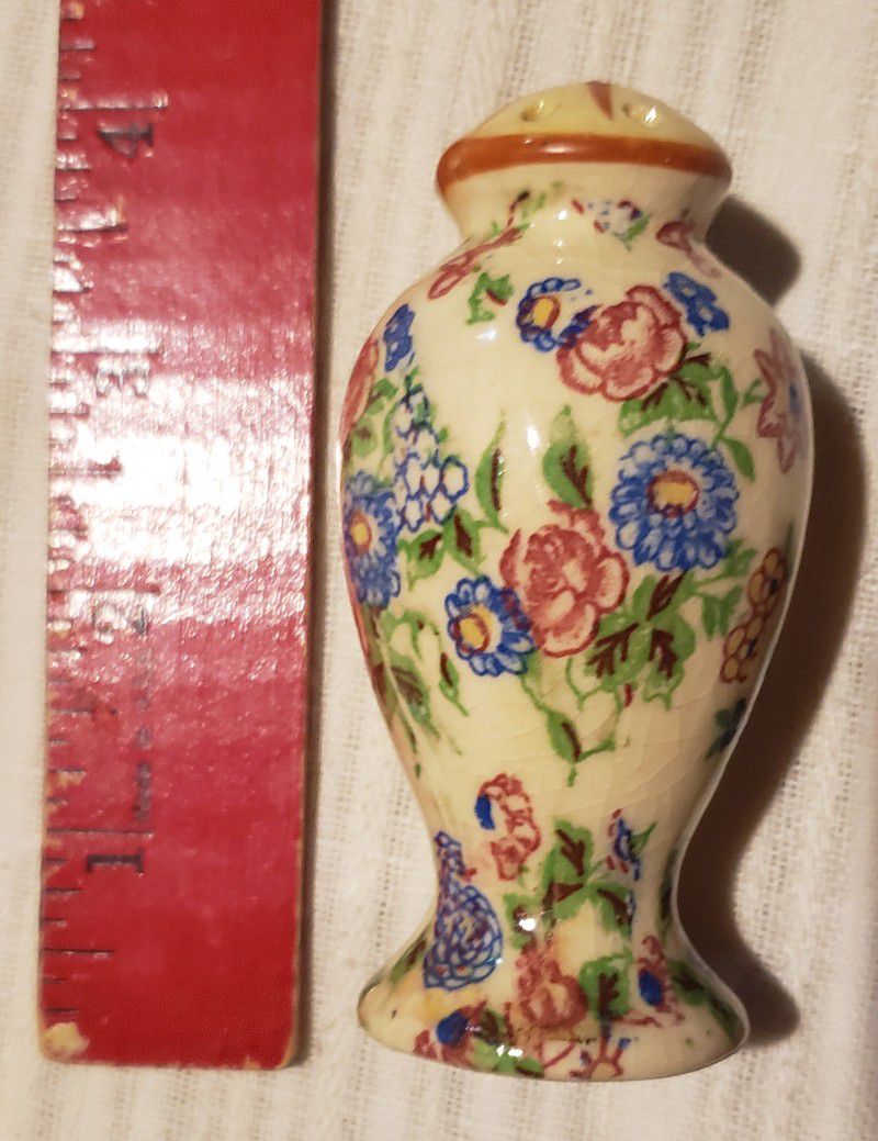 Vintage antique blue & pink flower porcelain salt shaker made in japan 