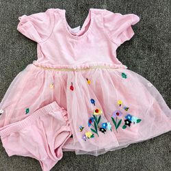 Hanna Andersson 2 Piece Pink Floral Dress Baby Girl Size 12-18 Months