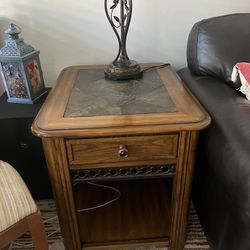 Wood And Stone Side End Table (matching Pop Up Coffee Table Available)