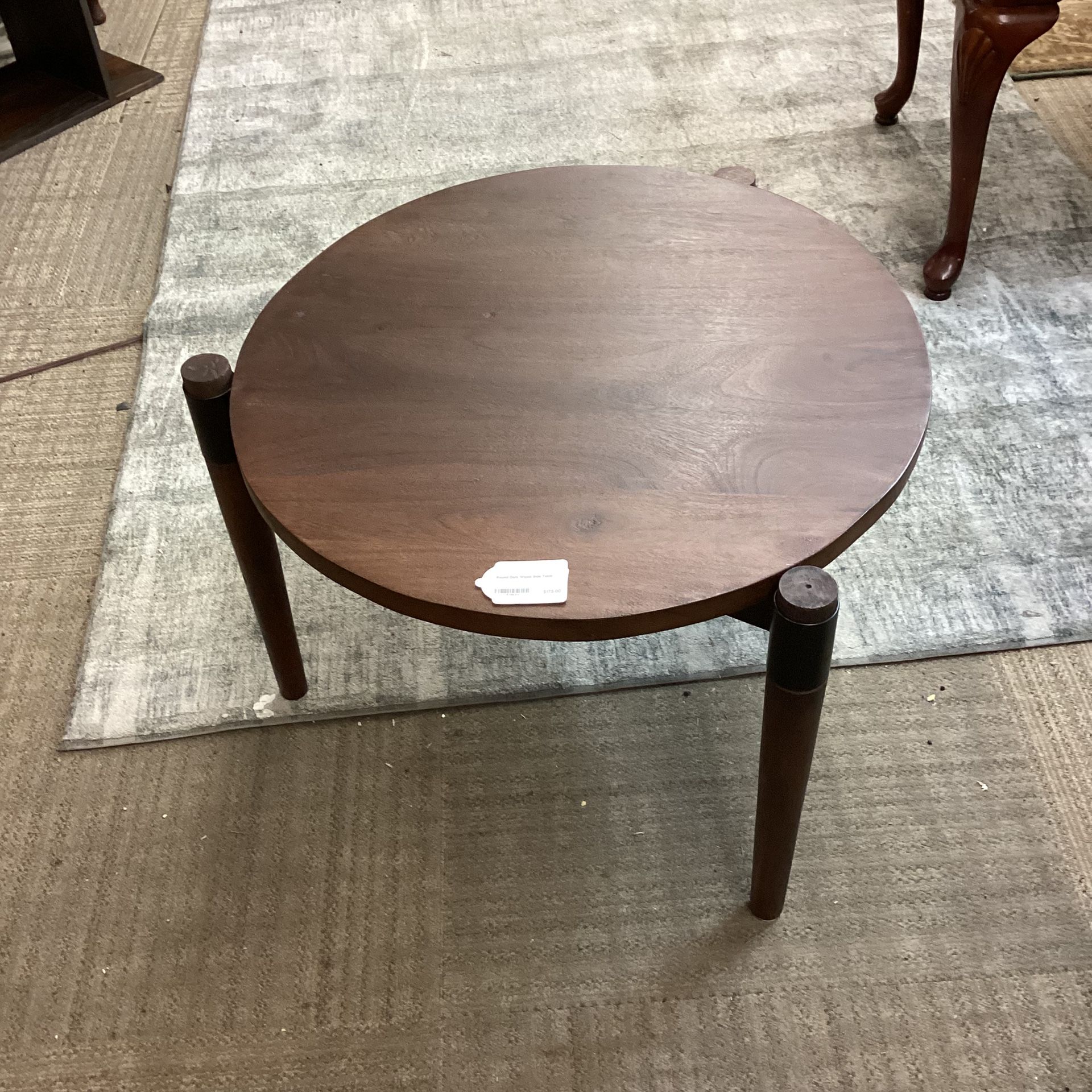 Round Dark Wood Side Table