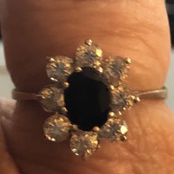 10K Real Gold & Blue Sapphire & CZ Ring Size 8