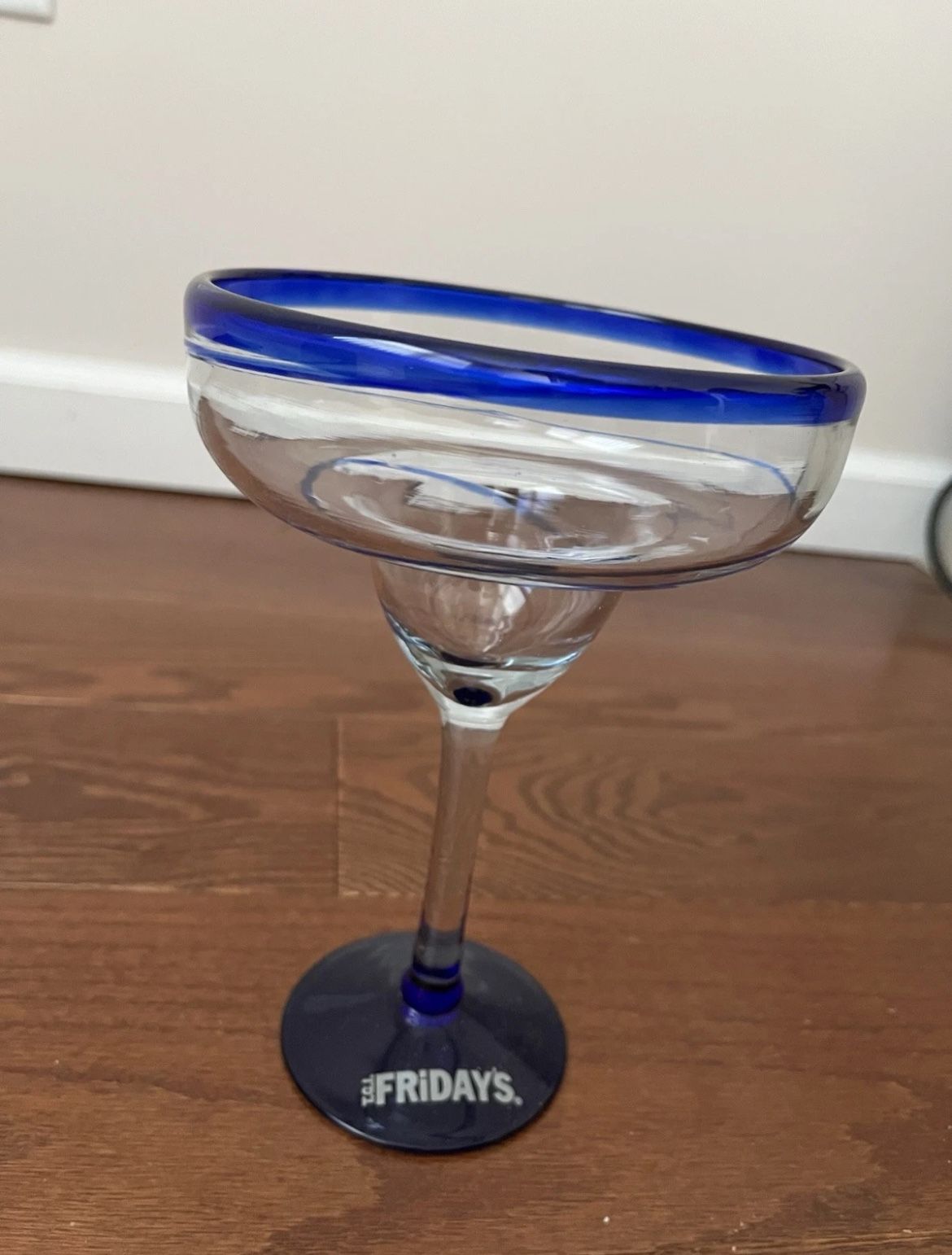 2007 TGI Fridays, Hand Blown Margarita Glass Ultimate Summer Glassware, Blue