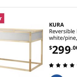 KURA Reversible bed, white/pine, Twin