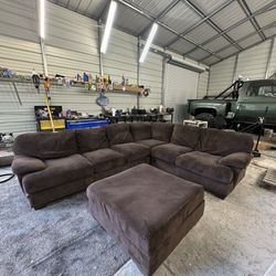 Dark Brown Sectional Couch With Ottoman (Free Delivery)