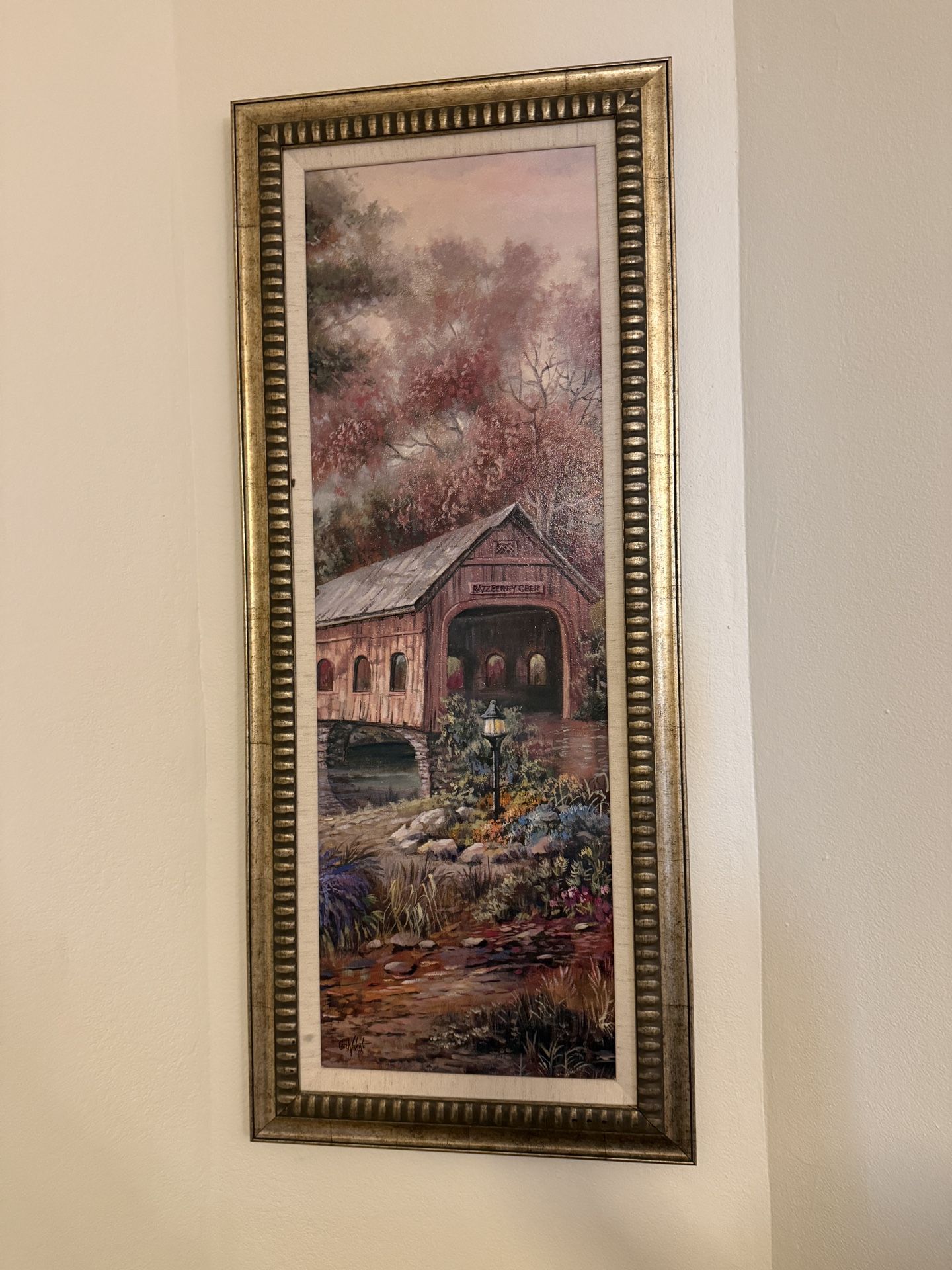 Long framed painting bridge landscape